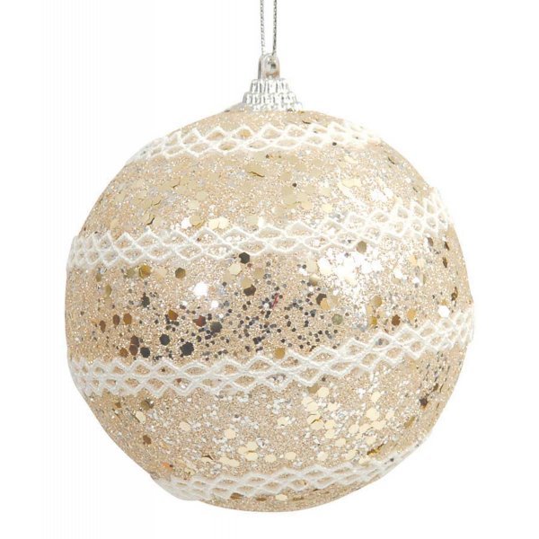 Χριστουγεννιάτικη Μπάλα Σαμπανιζέ με Λευκές Ρίγες (10cm)